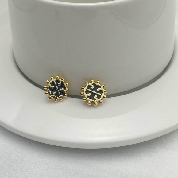 Tory Burch Gold and Navy Stud Earrings - Picture 3 of 5